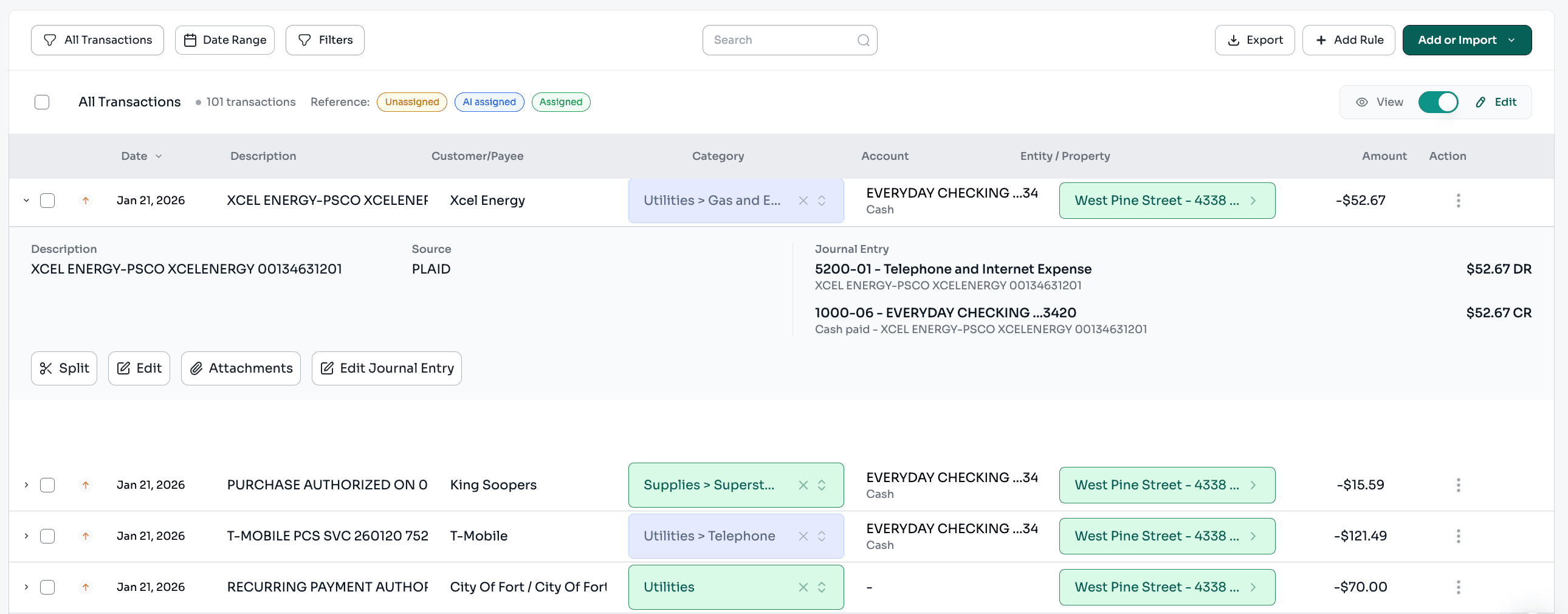 Ledgre expense tracking interface showing easy expense management